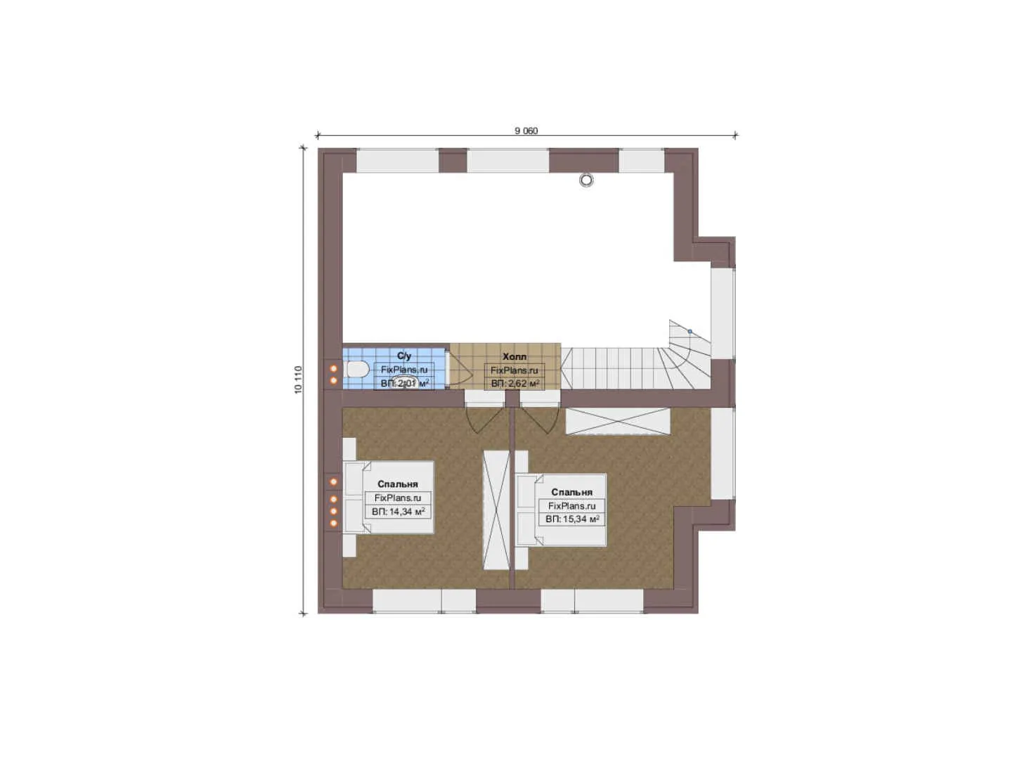 F-12662 - Планы дома с мансардой 11 на 15, площадью 140 м² с террасой и 3 спальнями