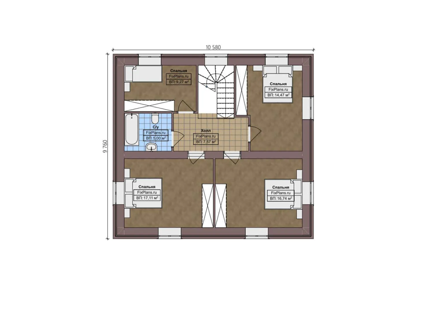 F-4652 - Планы двухэтажного дома 10 на 11, площадью 180 м² с террасой и 4 спальнями