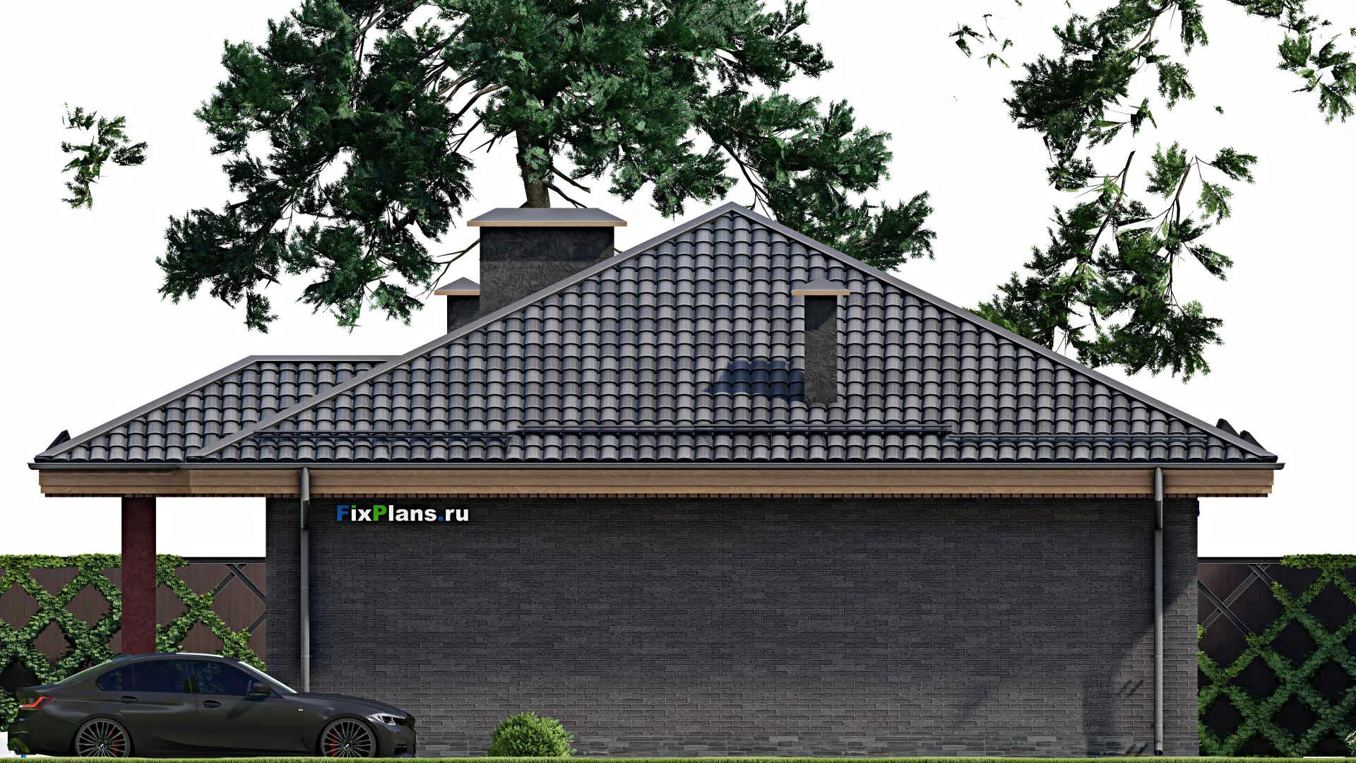 F-7874 - Проект одноэтажного дома 11 на 14, площадью 120 м² с террасой и 3 спальнями