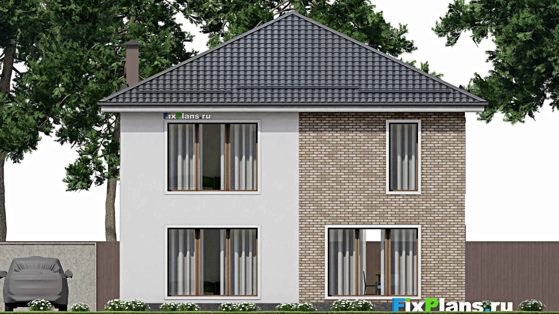 F-10583 - Проект двухэтажного дома 12 на 13, площадью 210 м² с балконом и 4 спальнями