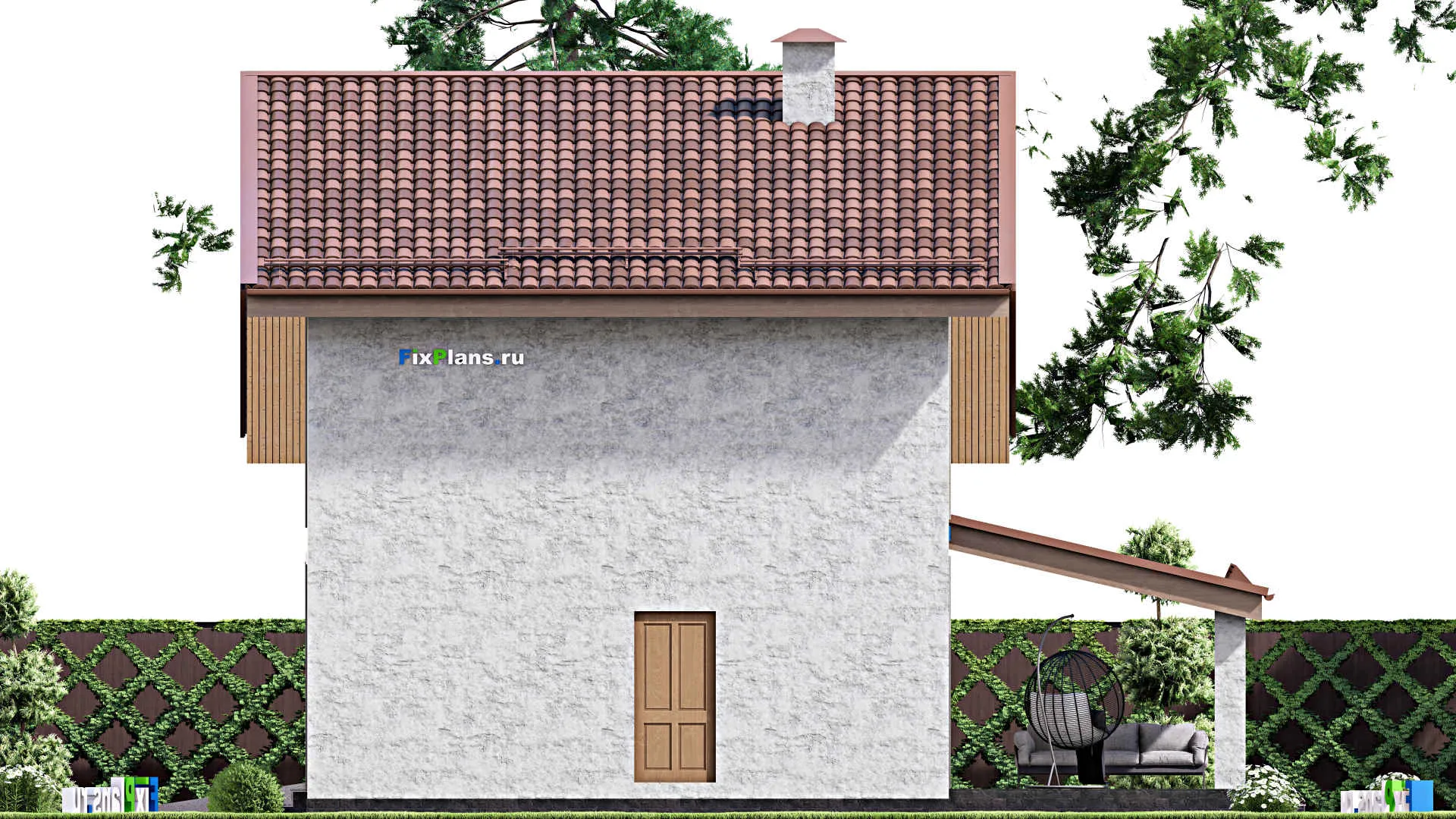 F-13094 - Проект дома с мансардой 12 на 18, площадью 230 м² с террасой, балконом, гаражом на 1 машину и 4 спальнями