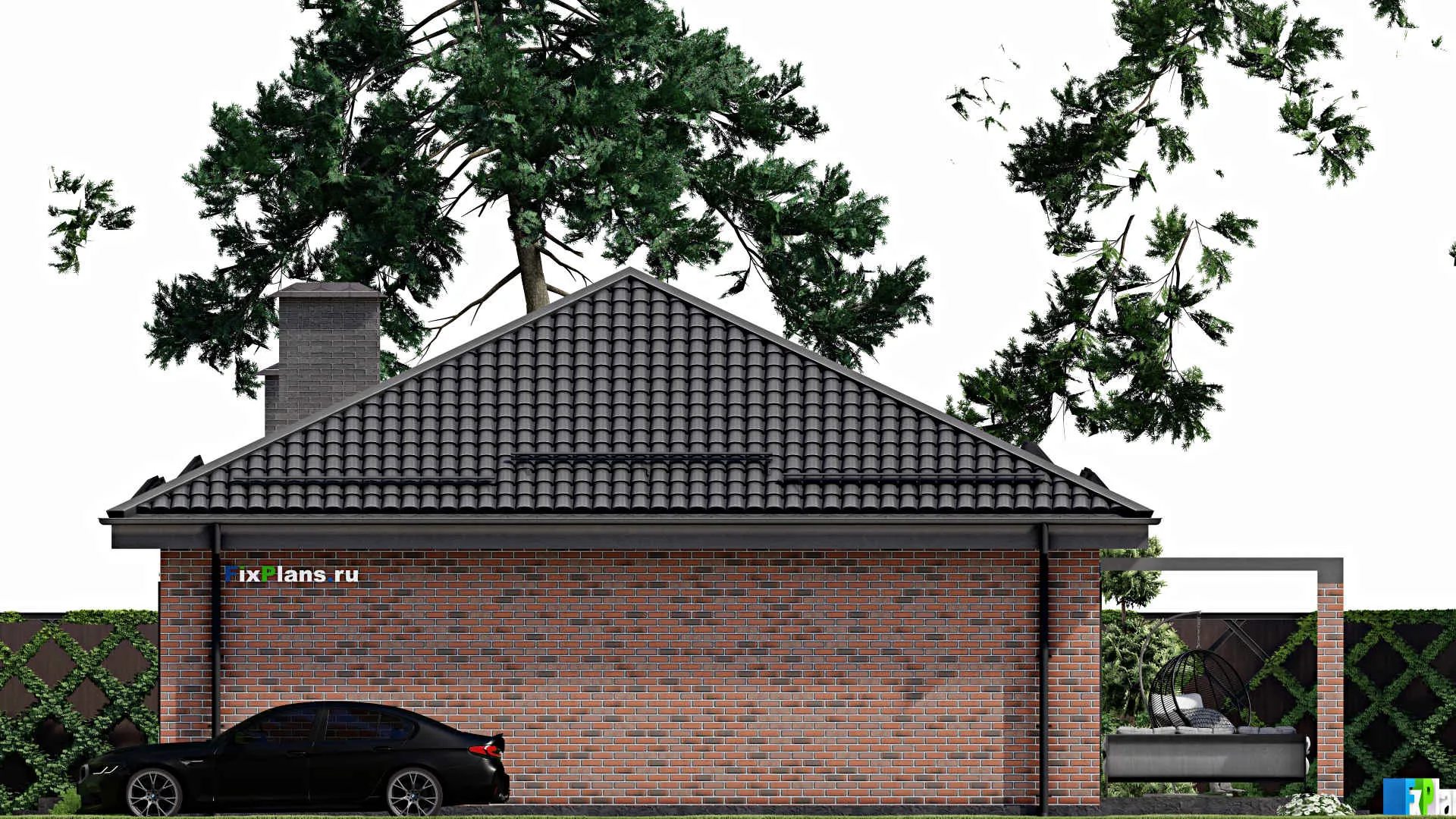 F-3968 - Проект одноэтажного дома 11 на 18, площадью 200 м² с террасой и 3 спальнями