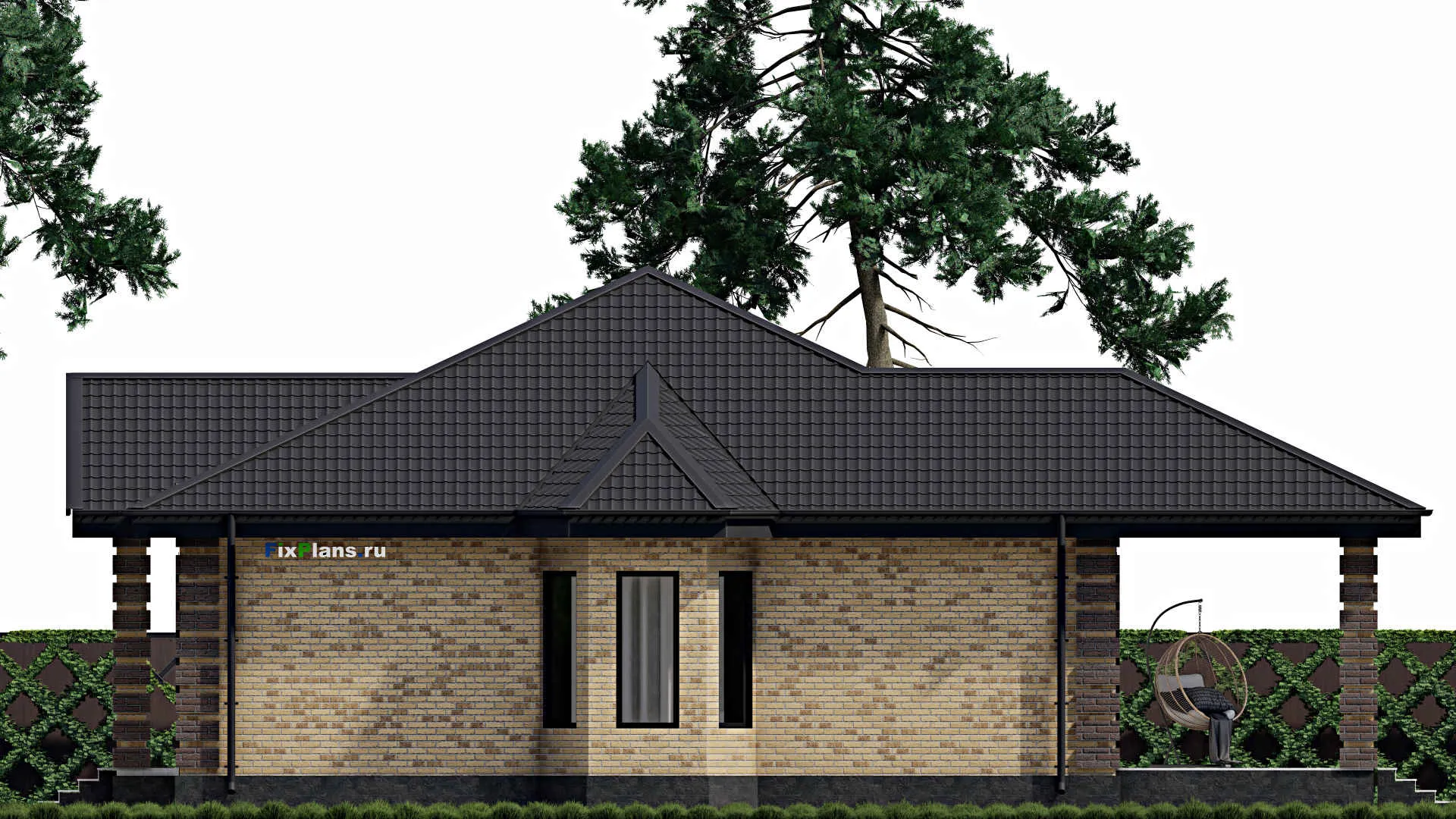 F-0719 - Проект одноэтажного дома 12 на 15, площадью 170 м² с террасой и 3 спальнями