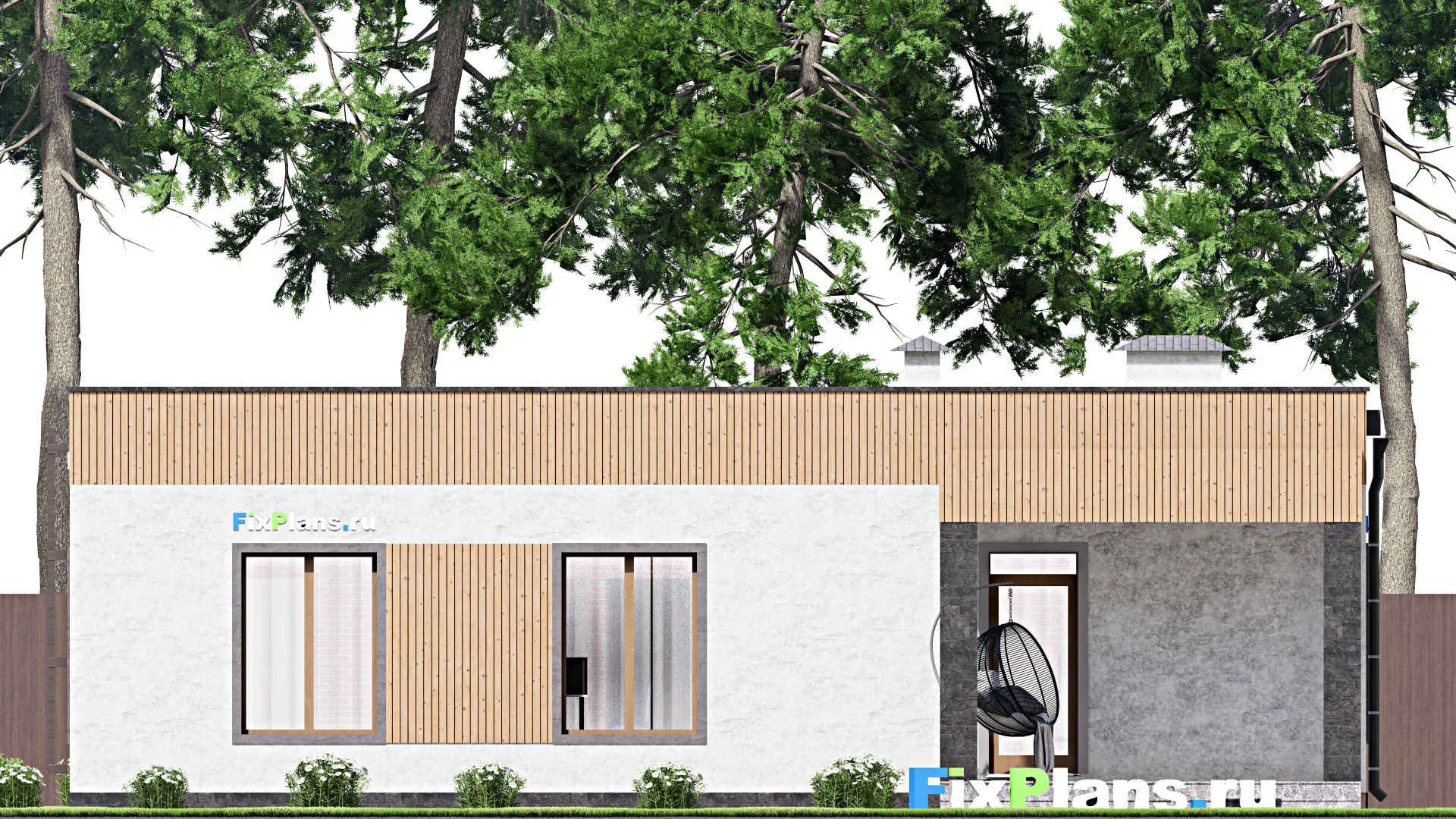 F-15200 - Проект одноэтажного дома 14 на 17, площадью 150 м² с террасой, гаражом на 1 машину и 4 спальнями