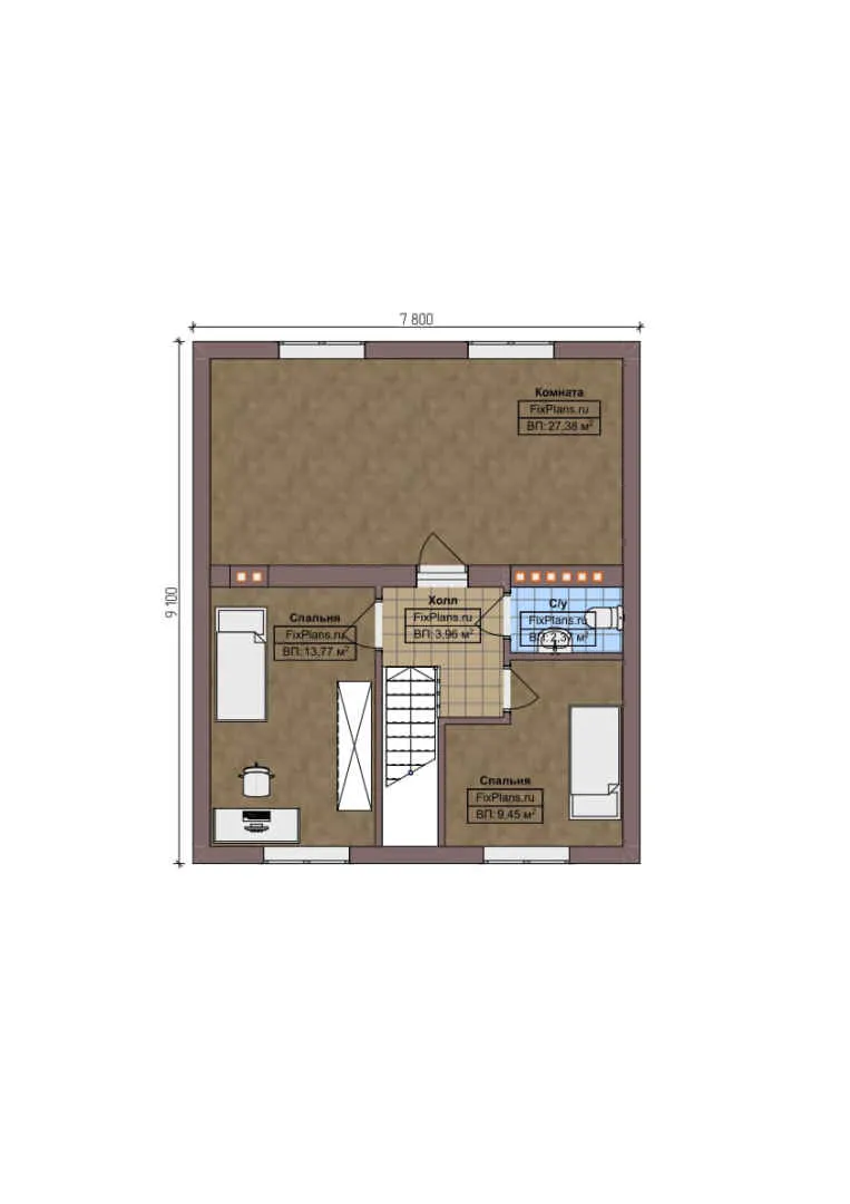 F-5336 - Планы двухэтажного дома 8 на 12, площадью 210 м² с террасой, цокольным этажом и 3 спальнями