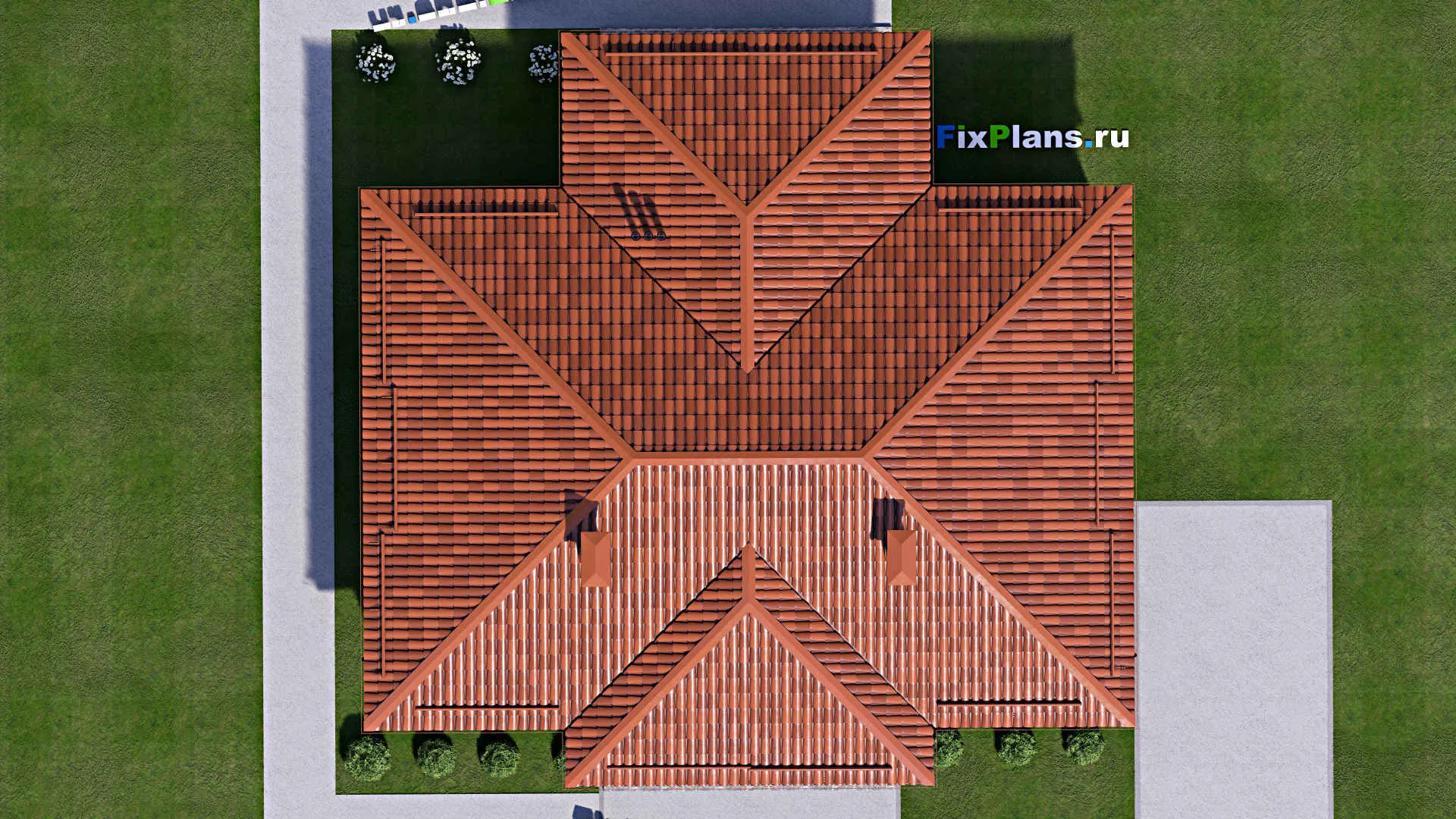 F-13904 - Проект одноэтажного дома 15 на 15, площадью 150 м² с террасой и 3 спальнями