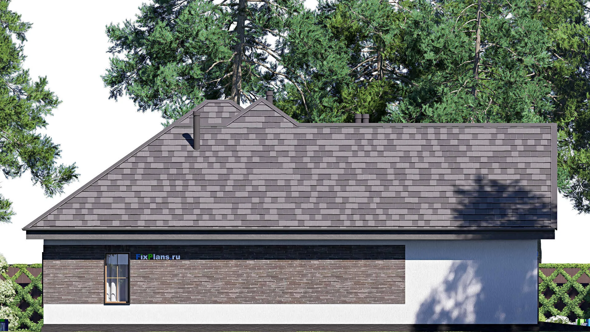 F-19880 - Проект одноэтажного дома 18 на 24, площадью 280 м² с террасой, гаражом на 2 машины и 3 спальнями