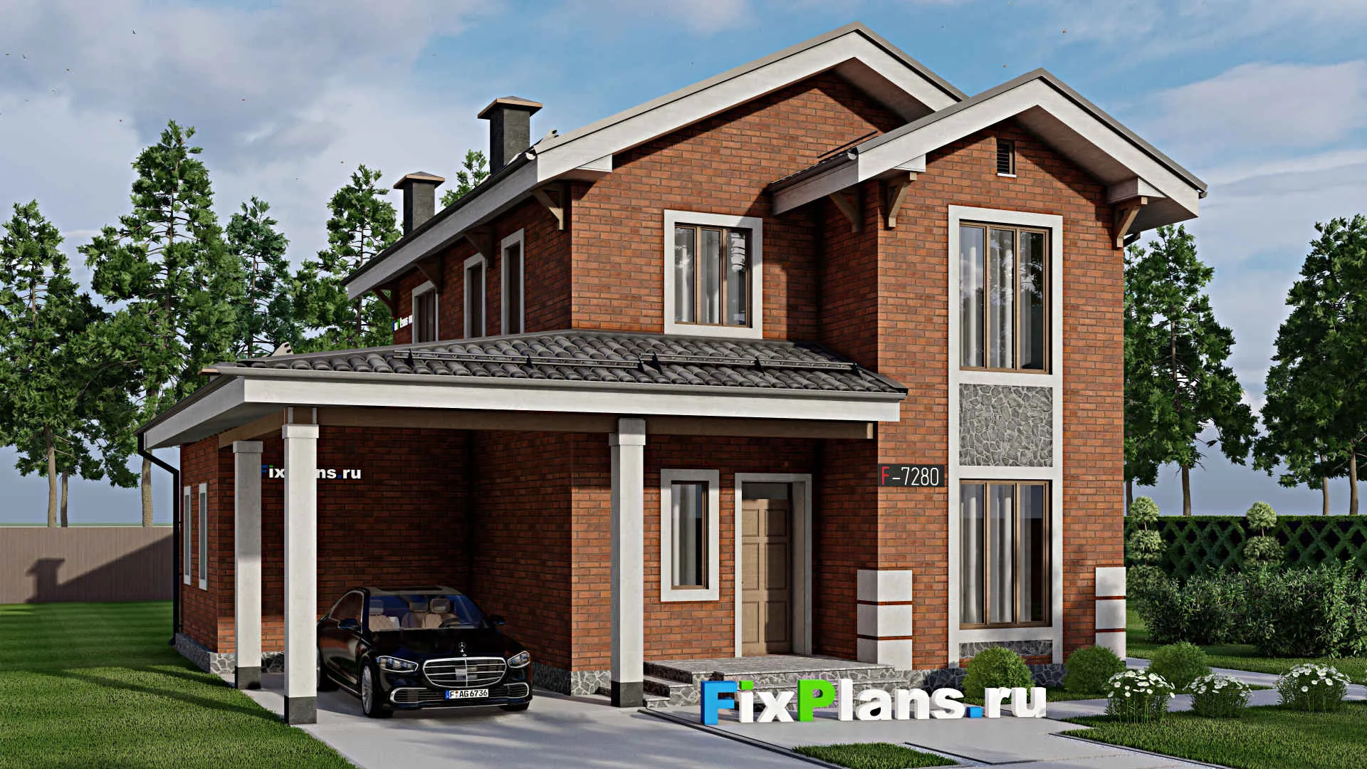 F-7280 - Проект двухэтажного дома 12 на 16, площадью 190 м² с баней и 4 спальнями