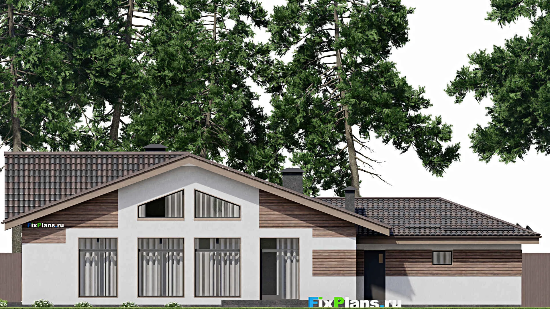 F-6659 - Проект одноэтажного дома 12 на 22, площадью 190 м² с террасой, гаражом на 2 машины и 3 спальнями