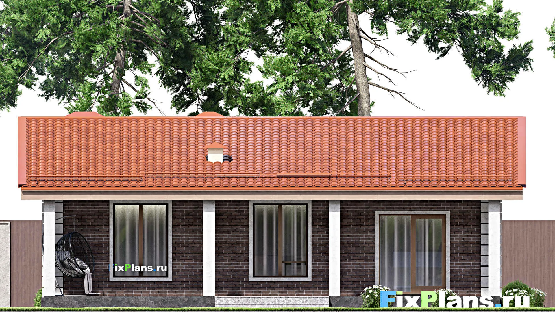 F-14741 - Проект одноэтажного дома 12 на 15, площадью 140 м² с террасой и 3 спальнями