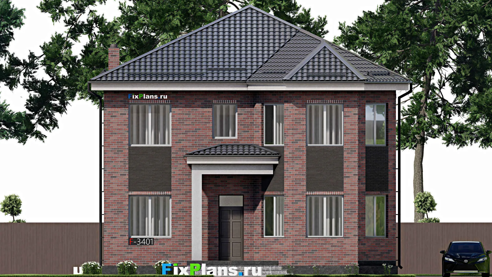 F-3401 - Проект двухэтажного дома 12 на 14, площадью 210 м² с 6 спальнями