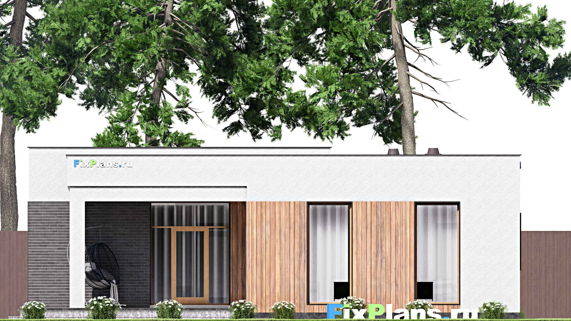 F-15776 - Проект одноэтажного дома 13 на 20, площадью 200 м² с террасой, гаражом на 2 машины и 3 спальнями