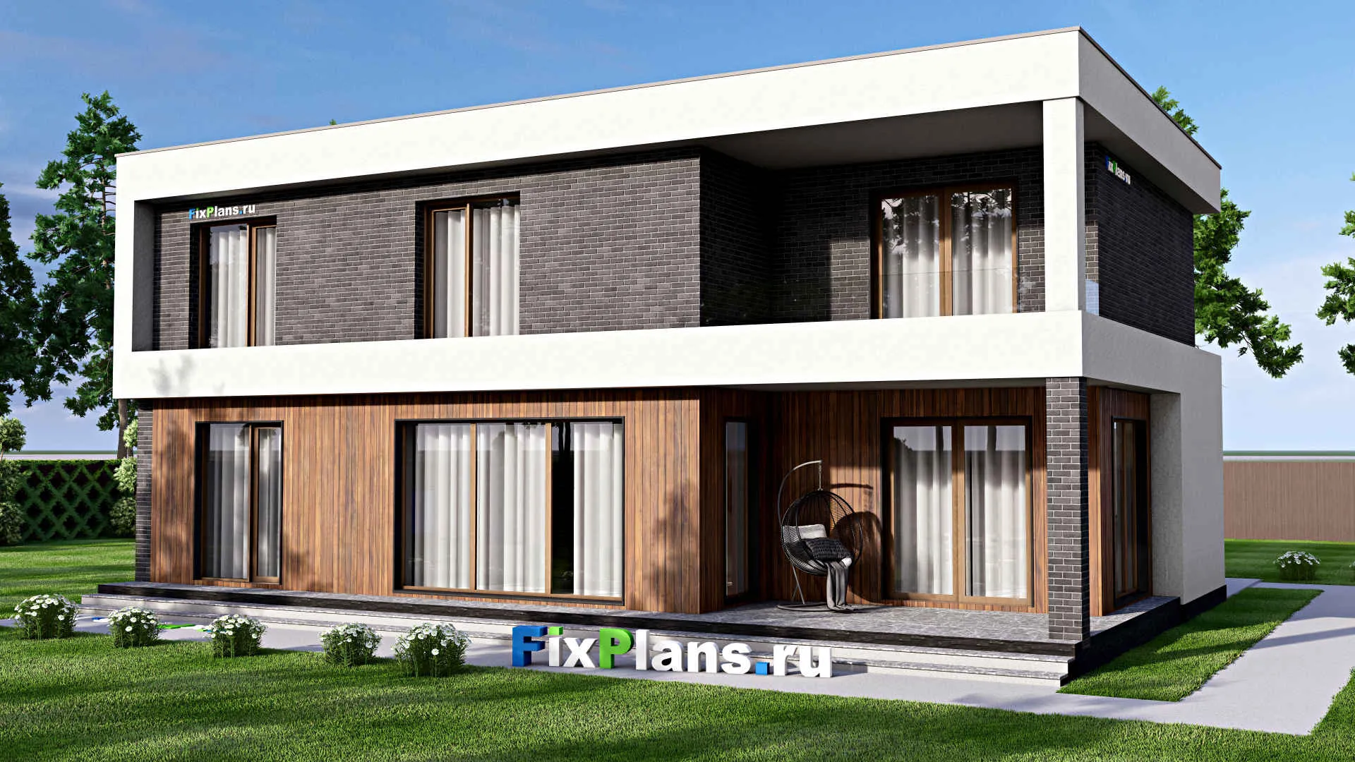 F-16163 - Проект двухэтажного дома 15 на 17, площадью 320 м² с террасой, балконом, гаражом на 2 машины и 4 спальнями