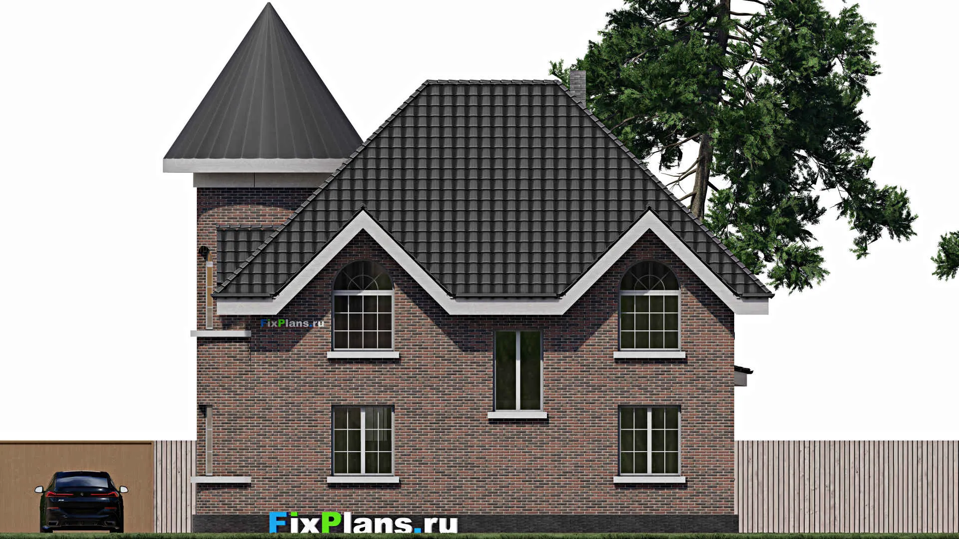 F-1025 - Проект дома с мансардой 10 на 13, площадью 170 м² с террасой и 4 спальнями